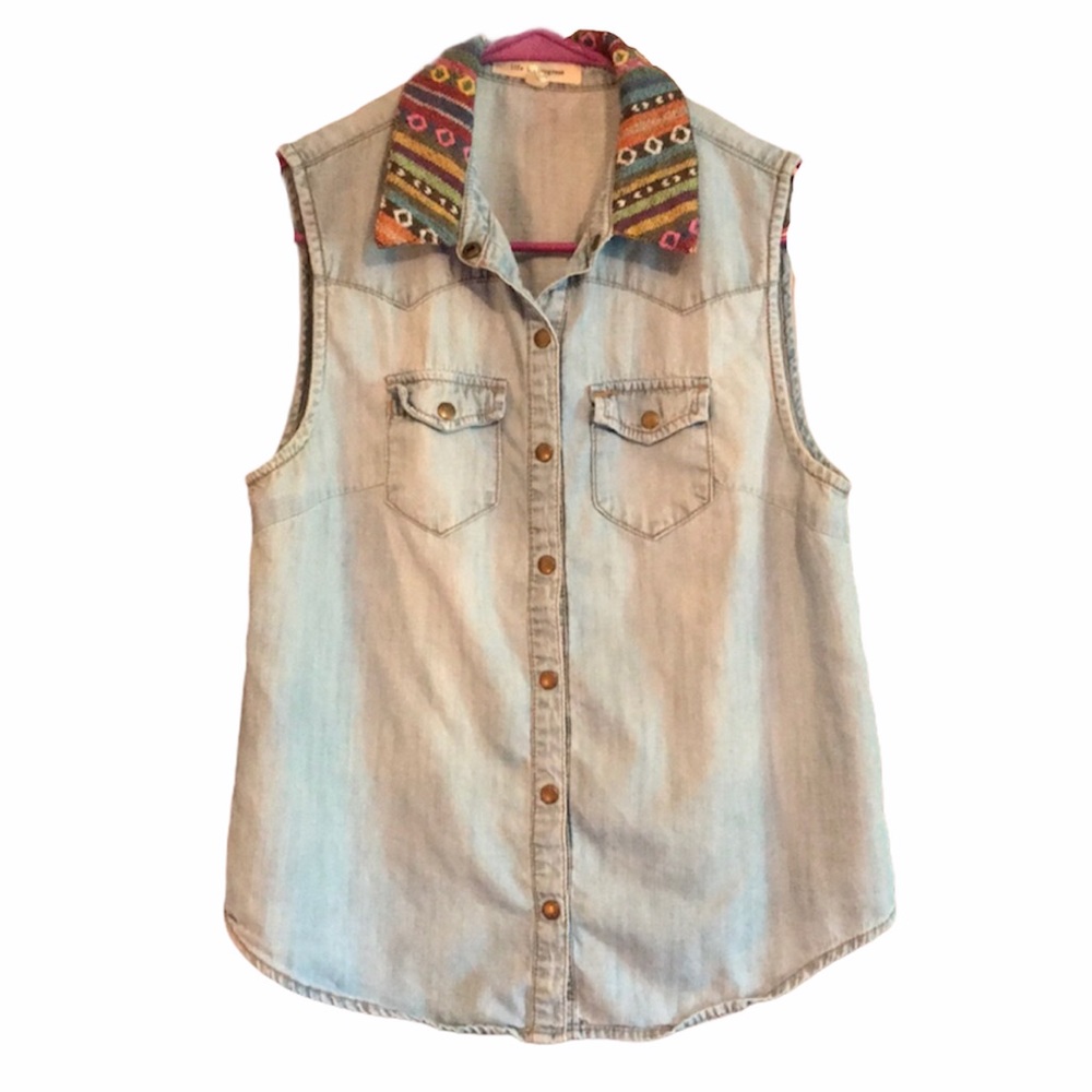 Western Denim Vest with buttons